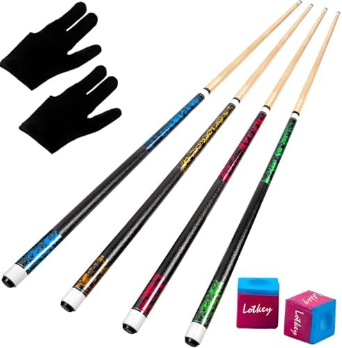 LOTKEY Pool Queue 4-teiliges Set – Kanadischer Ahorn Profi Pool Queue, 58 Zoll Pool Queue, 18-21 Unzen Queue, Kommt mit 2 Billardkreiden, Pool Queue für Erwachsene, Langlebig, Geei
