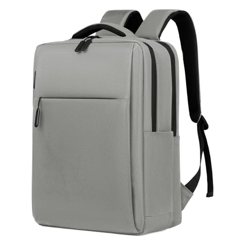 Droombouw Mochila de viagem para laptop comporta laptop de 15,6 polegadas e tablet de 9,7 polegadas com porta de carregamento USB, mochila de trabalho resistente à água, Cinza claro, Mochilas de