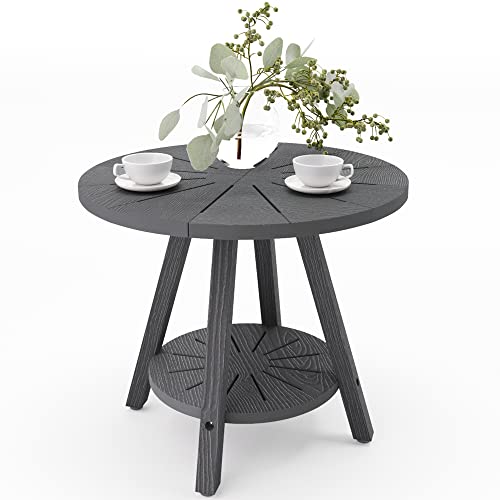 Lue Bona Outdoor Side Table, 19.6" Dark Gray Round Poly Outdoor Coffee Table Weather Resistant, Adirondack End Table For Patio, Pool, Porch, Bistro, Lawn, Balcony, 200Lbs, Indoor Or Outdoor Use #TOP19