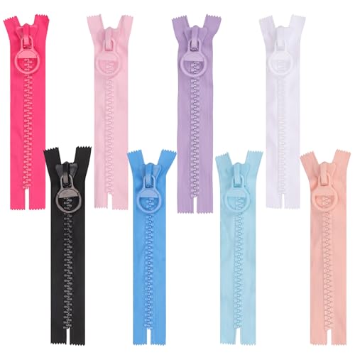 Swpeet Juego de 8 cremalleras de plástico supergrandes, 8 colores, cremalleras gigantes para coser tiendas de campaña, abrigos, abrigos, cubierta de barco, lona