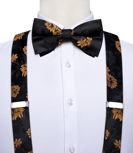Image of DiBanGu Paisley Bow Tie and Supenders for Men Tuxedo Heavy Duty 6 Clips Suspender Adjustable Y-Shape Mens Trouser Braces