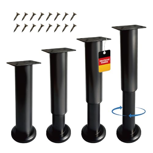 Nordkai 4er Set Möbelfüße verstellbar 18–30 cm, höhenverstellbare Möbelbeine aus Metall in Schwarz, stabil & rutschfest, Füße für Möbel, Schrank, Bett, Sofa, Tisch (Schwarz 18-30cm)