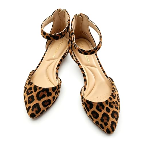 Image of Cusolemore Women Flat Shoes with Ankle Strap, Low Wedge Heel Flats for Women, Comfortable Pointed Toe Dress Shoes for Work Business Wedding