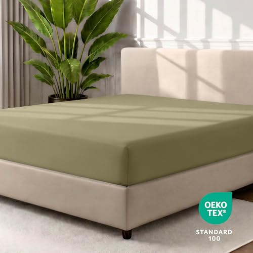 Bare Home Twin XL Fitted Sheet - 1800 Ultra-Soft (Twin XL, Olive) - image 4
