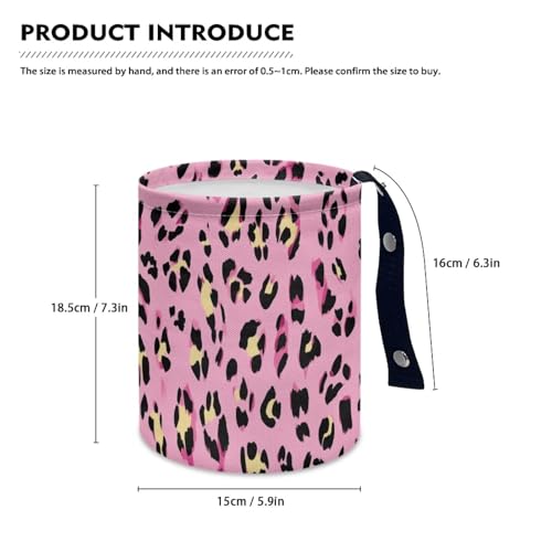 Image of Pink Leopard Print Car Trash Can, Cute Car Trash Bag, Vehicle Trash Can, Multipurpose Trash Bag Hanging, Portable, Waterproof Storage Bag for Cars