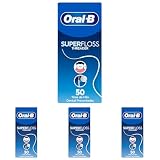 Oral-B Superfloss Seda Dental Threader, Elimina La Placa Bacteriana Y El Sarro, Puntas Rígidas O Seda Dental Acolchada, Para Limpiar Brackets Y Aparatos, 50 Hebras Precortadas (Paquete de 4)