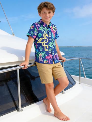 Image of uideazone Boys Hawaiian Shirts Novelty Printed Funky Short Sleeve Button Down Shirt Kids Aloha Luau Shirt 7-14T