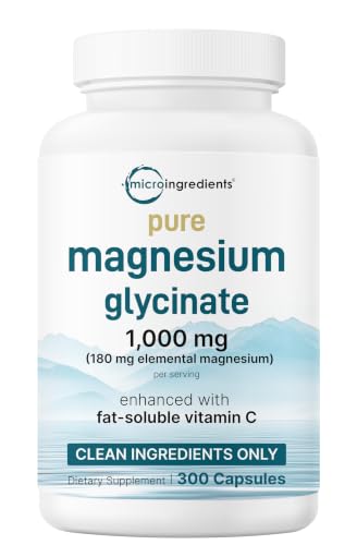 Image of Pure Magnesium Glycinate 1,000mg, 300 Capsules | 100% Chelated for Max Absorption | Enhanced with Vitamin C | Only Uses Active Ingredients