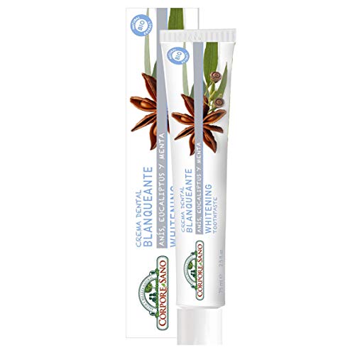 Corpore Sano - Crema Dental Blanqueante, Pasta de Dientes Natural y Blanqueadora, con Anís Estrellado, Eucalipto y Menta, Previene Caries, Dentífrico Sin Flúor, SLS ni Parabenos, 75ml