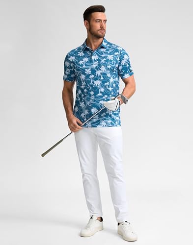 Image of Obla Mens Golf Polo Shirts Short Sleeve Dry Fit Performance Moisture Wicking Casual Print Collared Golf Shirts for Men
