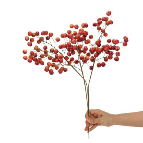 BQEE Fruta artificial de espino – Planta sintética realista de 20 pulgadas, perfecta para Navidad, festival de primavera, decoración de ventanas y restaurantes (rojo)