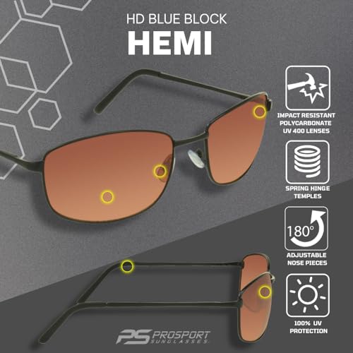 Image of proSPORT Blue Light Blocking Sunglasses - HD Copper Amber Metal Aviator Reduce Eye Strain Better Sleep