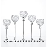 ECOM KING Silver Crystal Candle Holder,Tea Light Candlestick Holders for Wedding Table Decoration,Ce
