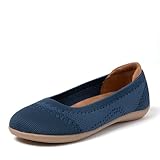 Dearfoams Women's Casual Comfortable Slip-On Misty Ballet Flat with Arch Support, Navy, 8