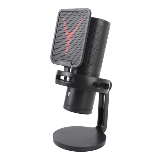Lazmin112 Mikrofon USB, Mikrofon Pojemnościowy z Dotykowym Przyciskiem Wyciszania, Obrotowe Pokrętło Głośności, Oświetlenie RGB, Monitorowanie w Czasie Rzeczywistym, Funkcja Plug Play do