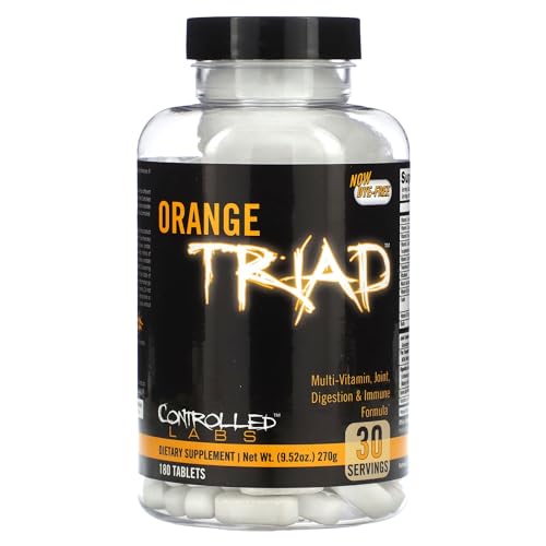 CONTROLLED LABS Orange Triad Daily Multivitamin, Iron Free Sports Supplement for Workout, Digestion, Immune, and Joints, 30 serv Muscle Building and Recovery Tablets