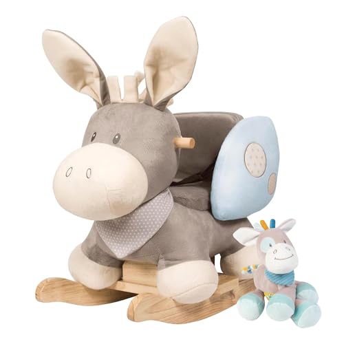 Nattou Rocking Horse & Plush Toy Bundle: Cappuccino The Donkey Rocker & Tim The Horse - Safe, Soft, and Stimulating Toys for Babies 10-36 Months