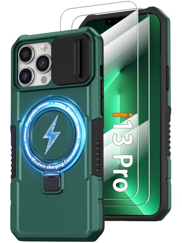 iPhone 13 Prop COX^htP[X [KXXN[veN^[2] [MagSafeCX[dƌ݊] ~^[O[hP[X XChJJo[tAϋvϏՌJo[AO[