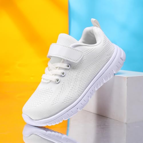 Boys Girls Sneakers Mesh Breathable Casual Lightweight Fashion Tennis Running Sport Primary School Students Athletic Kid Shoes White 11.5 US4