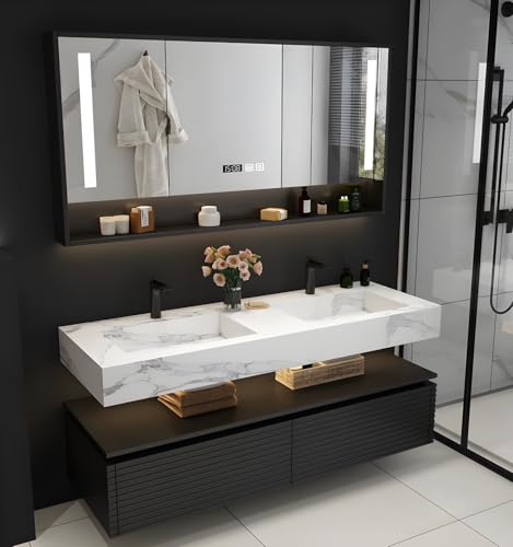 Double Sink Bathroom Vanity, Floating Bathroom Vanity with LED Smart