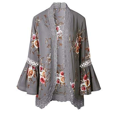 3nh Women’s Cardigan Lace Shirt Ladies Clothes Plus-Size Summer Tops Cotton Gray