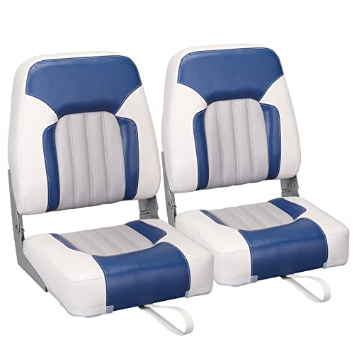 Leader Accessories A Pair Of Elite Low/High Back Folding Fishing Boat Seat (2 Seats) (White/Blue/Gray) #TOP19