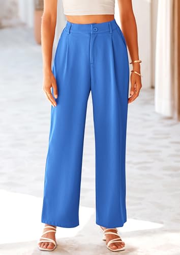 PRETTYGARDEN Wide Leg Pants for Women Trendy 2026 Fall High Waisted Business Casual Outfits Work Pant Trousers (Blue,XX-Large) — view 6