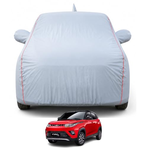 Image of Premium Car Cover for KUV100 NXT Model | Waterproof, UV & Dust Protection | Mirror & Antenna Pocket | Triple Stitched, Soft Inner Lining, Belt & Buckle (Dark Grey)