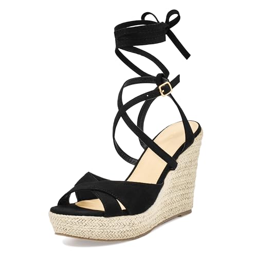 Espadrilles à lacets pour femme Allegra K avec talon compensé
