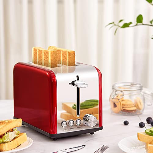 Toaster 2 Slice, Retro Small Toaster With Bagel, Cancel, Defrost Function, Extra Wide Slot Compact Stainless Steel Toasters For Bread Waffles, Red #TOP5
