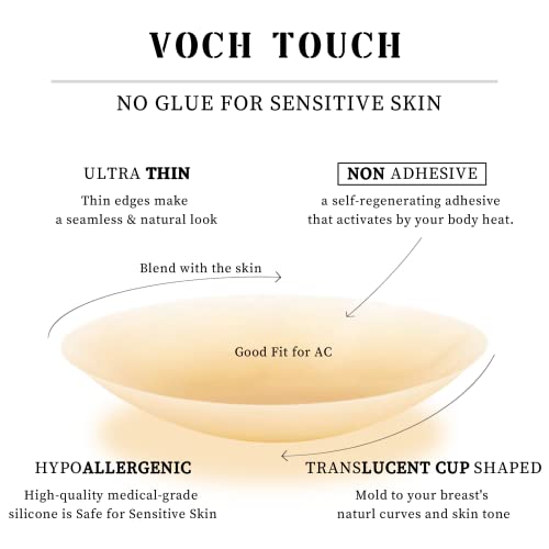 Voch Gala Non-Adhesive Nipple Covers For Women - Reusable & Washable Silicone Bra Liner No Show Inserts With Travel Box, Ideal For Sensitive Skin Creme #TOP1