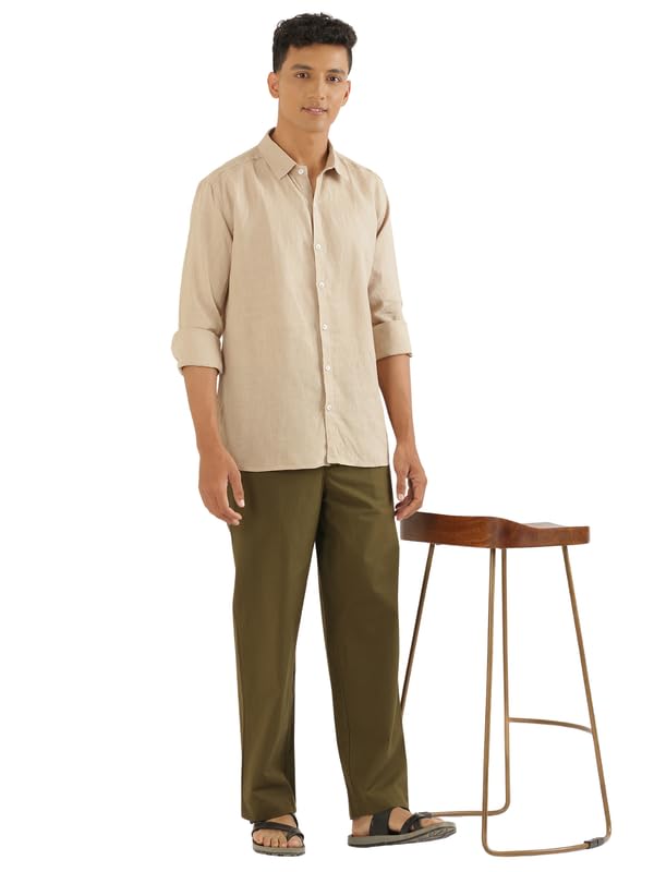 Image of SAADAA Men's 100% Cotton Pants | Mid-Rise Straight Fit Casual Trousers with Elastic Waistband and 3 Pockets | Everyday Wear