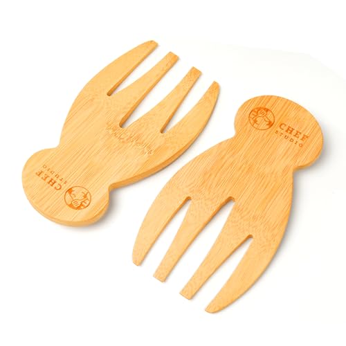 Chef Studio Bamboo Salad Hands Wooden Salad Serving Utensils –