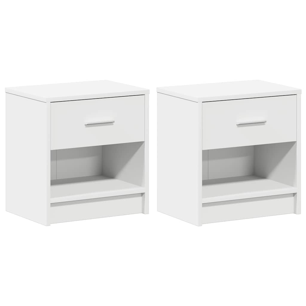2 mesitas de noche con cajón y estante de madera en color blanco, 39 cm de ancho y 39 x 28 x 41 cm