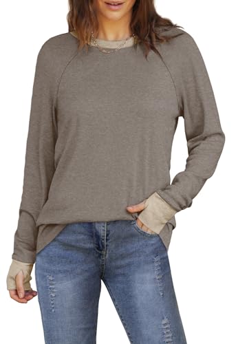 Image of XIEERDUO Womens Tunic Tops to Wear with Leggings Long Sleeve Thumb Hole Shirts Crew Neck Curved Hem