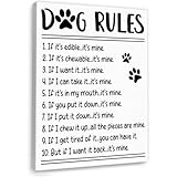 Funny Dog Rules Wall Decor,Fun Dog Saying Wall Art Framed Canvas Painting for Dogs Lover Home Wall Deocr 21
