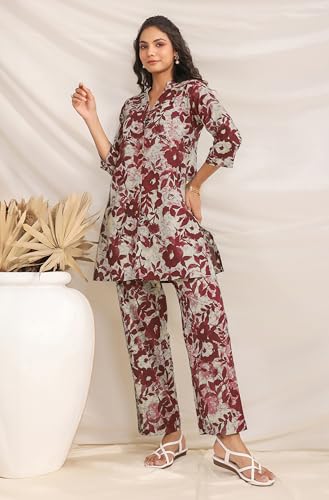 Image of Janasya Women's Pure Cotton Floral Printed Straight Co-ord Set