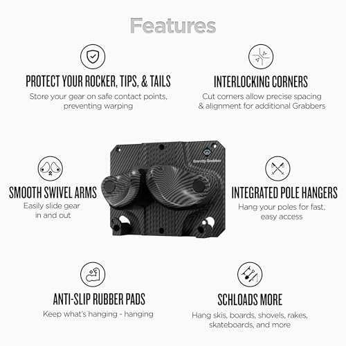 Gravity Grabber - Ultimate Ski & Snowboard Wall Rack | Secure, Non-Slip Storage | Fits Any Ski/Board | Garage Organization | Ski Storage Rack | Snowboard Storage Rack | Winter Gear Organizer | 2 Pck - Thumbnail 4