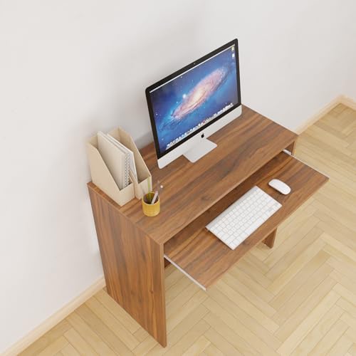 Image of VIKI Engineered Wood Computer Table, Study Table, Desks with 1 Open Shelf & Keyboard Tray for Adults /Students, Office Home | TURA | Brussel Walnut, 80W x 75H x 40D | 1 Year Warranty