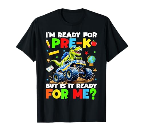 First Day of Pre-K Monster Truck Trex Kid Boy Back to School T-Shirt