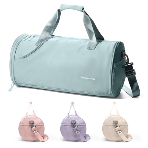 Image of Gym Bag for Women & Men with Wet & Shoe Compartment, Small Duffle Bag for Travel, Sport, Gym, Workout, Overnight, Weekender, Carry-on - Light Blue