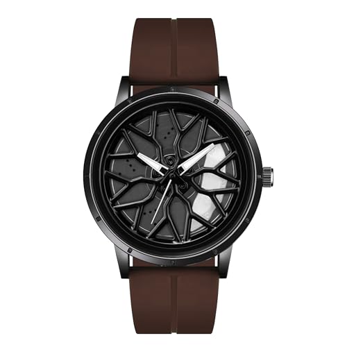 Image of Shocknshop RevolveX Rotating Hollow Wheel Hub Creative Fashion Analog Silicone Magnetic Strap Wrist Watch for Men Boys -WCH368