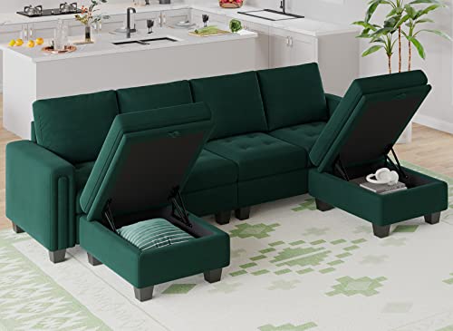 Belffin Velvet U Shaped Sectional Sofa Couch With Storage Ottoman Convertibel Sectional Sofa With Reversible Chaises Green #TOP3