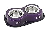 Buddy'S Line Bone Shaped Stainless Steel Double Diners Pet Bowl, Purple, 1-Pint