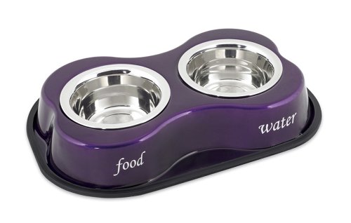 Buddy'S Line Bone Shaped Stainless Steel Double Diners Pet Bowl, Purple, 1-Pint