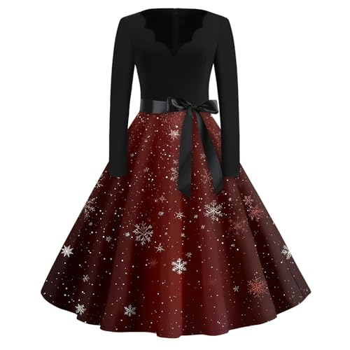 Weihnachtskleider Damen, Weihnachtselfen Kostüm Damen, Kleid Weiblich Clubbing Midi Weihnachtse Schönes Langärmliges V Neck Kleider Maedchen...