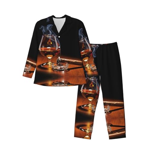 Amazwi Farm Tractor Pajamas Set For Men Homewear Set Button Down V-Neck Long Sleeve Tops And Pajama Pants Sleepwear
