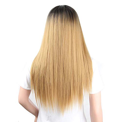 Perruque longue droite or foncé coiffure rapide sans brushing