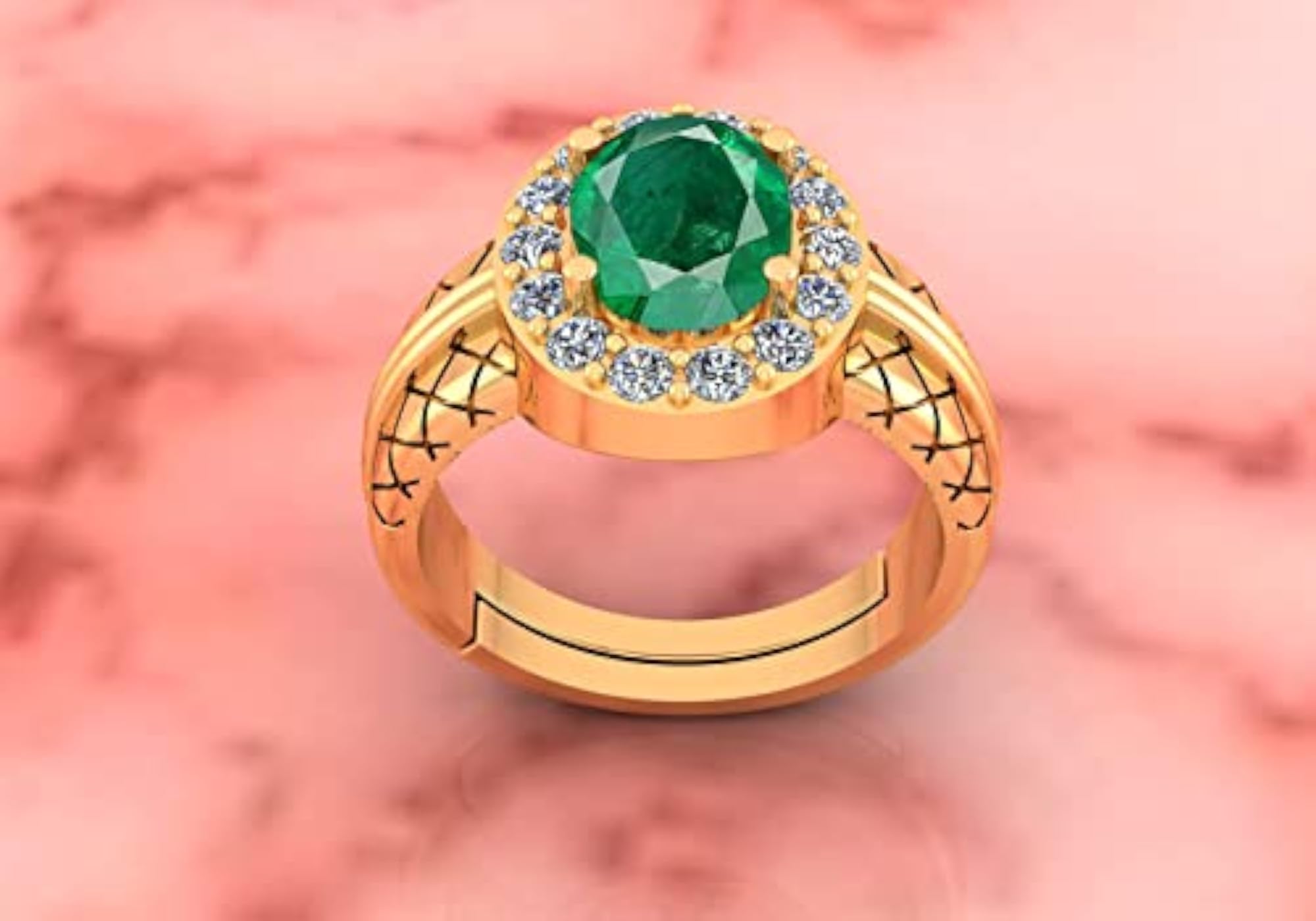 Women's Adjustable Gold Plated 925 Silver Emerald Ring