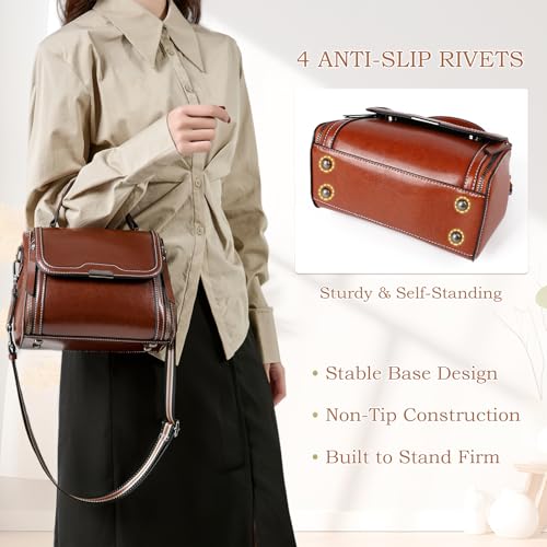 imeetu Oil Wax Leather Handbags for Women, Crossbody Bag Removable Shoulder Strap2